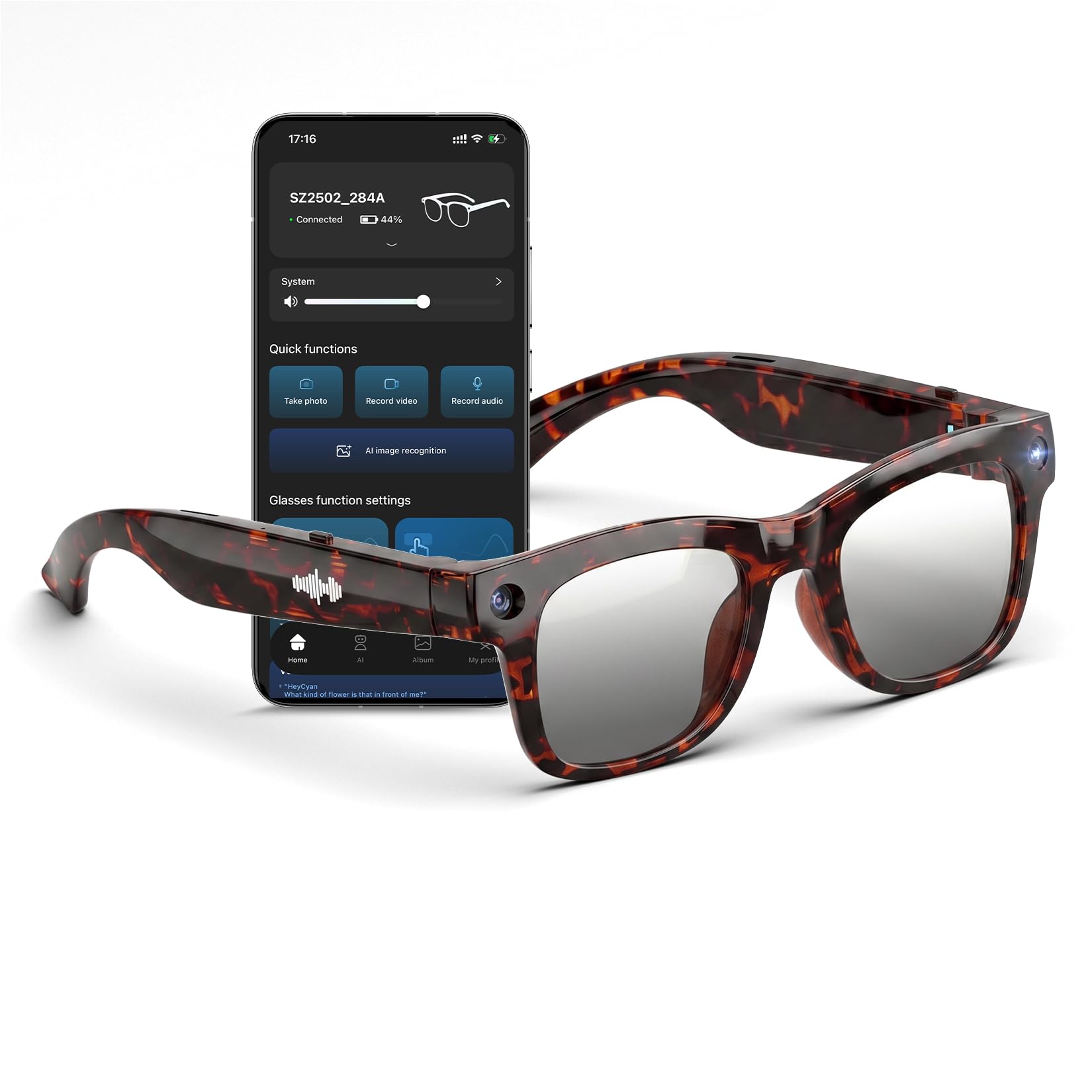 AI Smart Glasses with HD Camera, BT Call, 8MP Anti-Shake Camera Glasses with 1080P Video Recording Dual Mic, Simultaneous Interpretation/GPT Identify Objects, Photochromic Lens Leopard Print-image-10