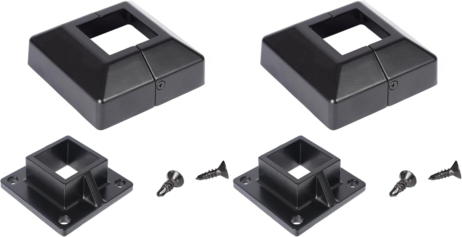 2" Square Premium Base Flange and Covers Set for Home Improvement and Tools, Aluminum,Black