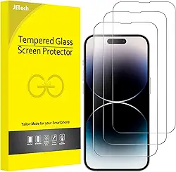 JETech Película de Vidro Temperado de Cobertura Total para iPhone 14 Pro Max 6,7 Polegadas, Protetor de Tela 9H, Caso-Amigável, HD Transparente, Pacote com 3