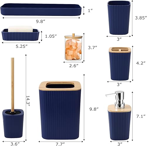 Miniatura 6 de XLHOMO Juego de accesorios de baño azul marino completo con basura, soporte para cepillo de dientes, vaso para cepillo de dientes, dispensador de