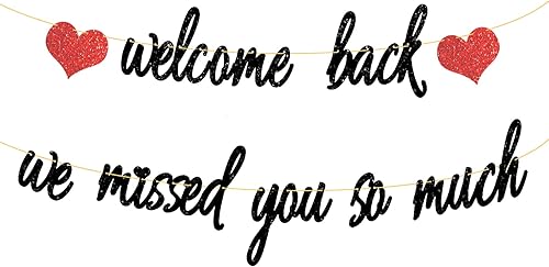 Decoraciones de bienvenida, pancarta con purpurina con texto en inglés "We Missed You So Much", decoración patriótica de bienvenida a casa, militar,