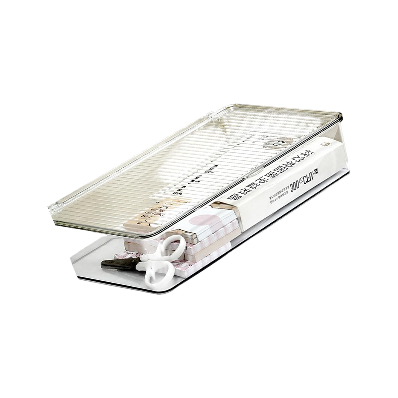 Jazuaiao Desktop Organiser with Lid for Supplies Book Flipping Top Transparency Acrylic Cosmetic Stackable Box Flipping Top Organiser