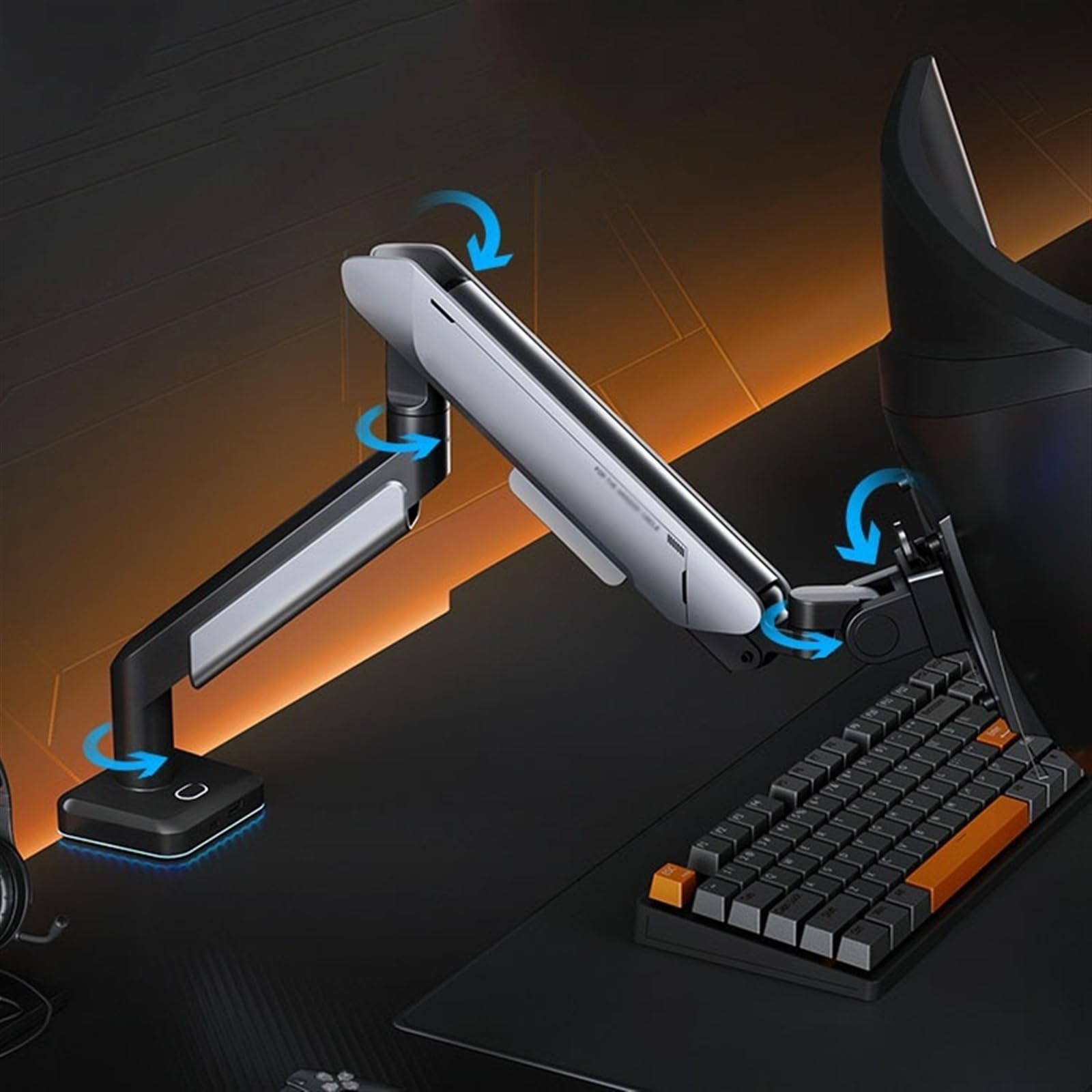 Supporto per monitor singolo, supporta schermi da 17 a 42 pollici e 15 kg, supporto regolabile con molla a gas con 31 modalità di illuminazione RGB e porta USB, morsetto a C e scrivania per monitor