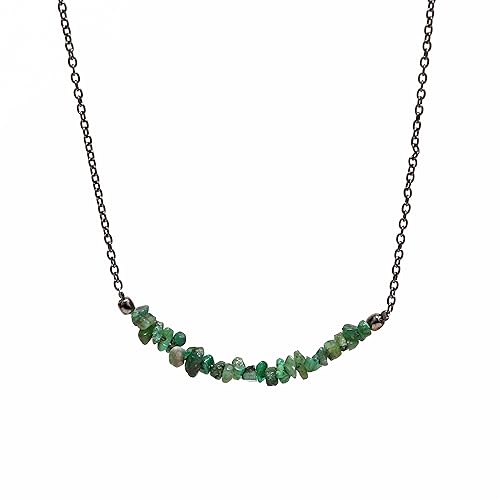 Gempires Natural Emerald Chips Bar Necklace, Energy Healing Crystals, Gift for Her, Gemstone Jewelry 18 inch (Emerald)