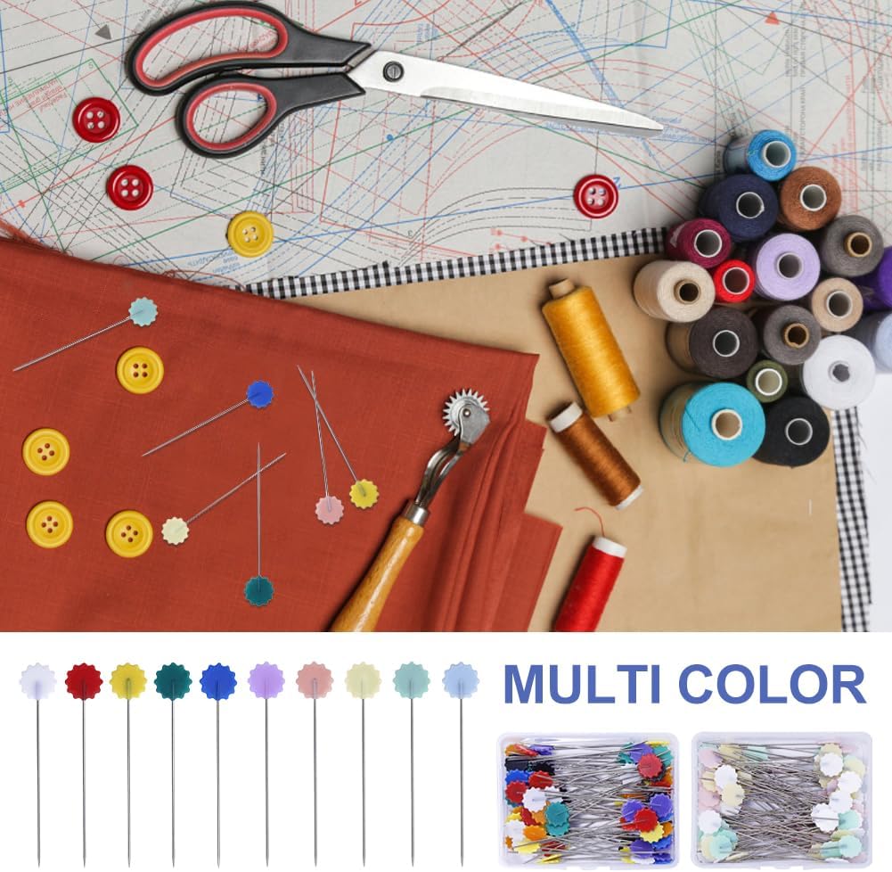 200Pcs Sewing Pin,2inch Long Flat Head Steel Wire Straight Pins,Flower Head Sewing-Pins for Fabric,Quilting Pins with Storage Box,for Sewing DIY Projects Dressmaker Jewelry Decor