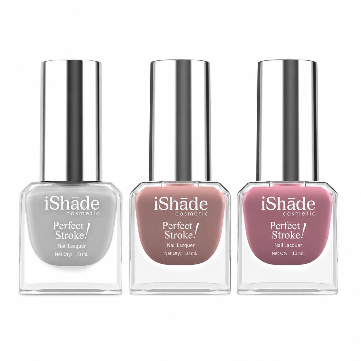 ishade cosmetics 3 pcs liquid nail polish set - long lasting high shine nail paint combo, smooth glide quick dry formula, chip resistant professional manicure kit