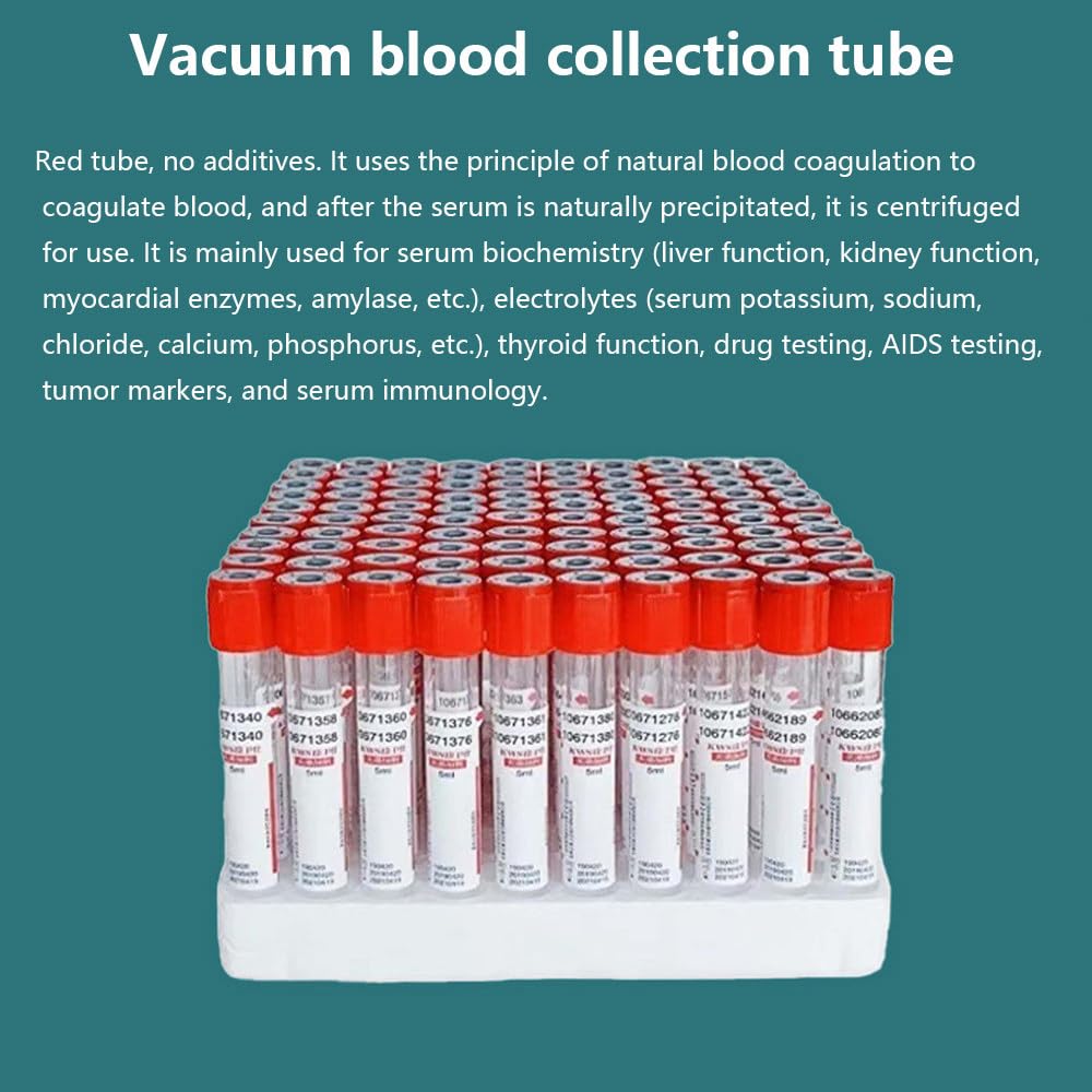 Provetta per Prelievo Del Sangue, Provetta per Prelievo Del Sangue Da 5 Ml, 100 Pezzi per Confezione, Provetta in Plastica Monouso, Quattro Specifiche Funzionali, Per Laboratori,Red