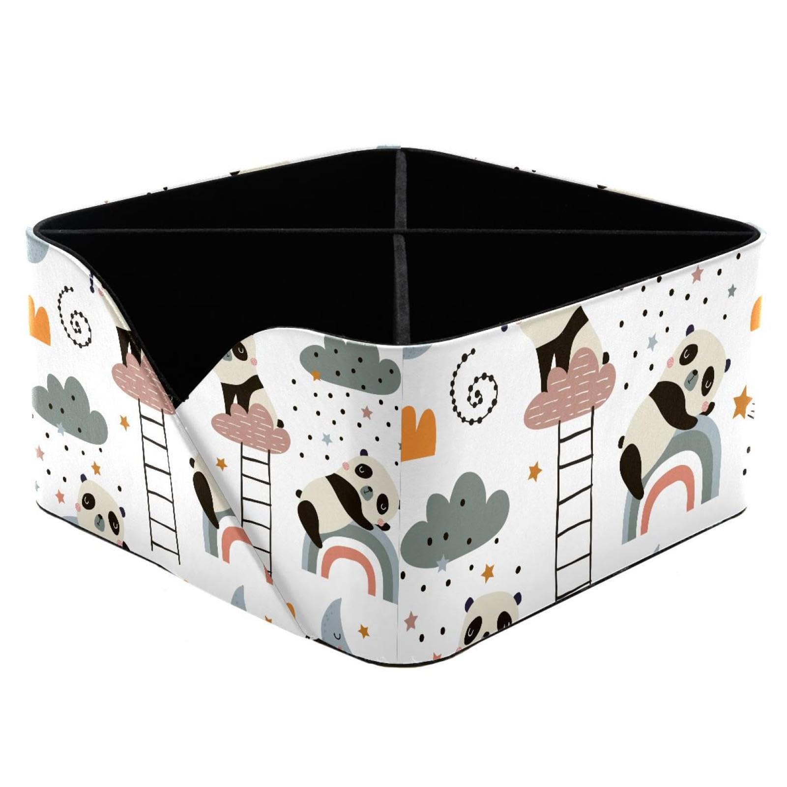 KengjuTesu Cute Sleeping Pandas Moon Rainbows Clouds Illustration Desktop Organizer Pen Holder, Rectangular Pencil Cup for Office, Study and Makeup Stations