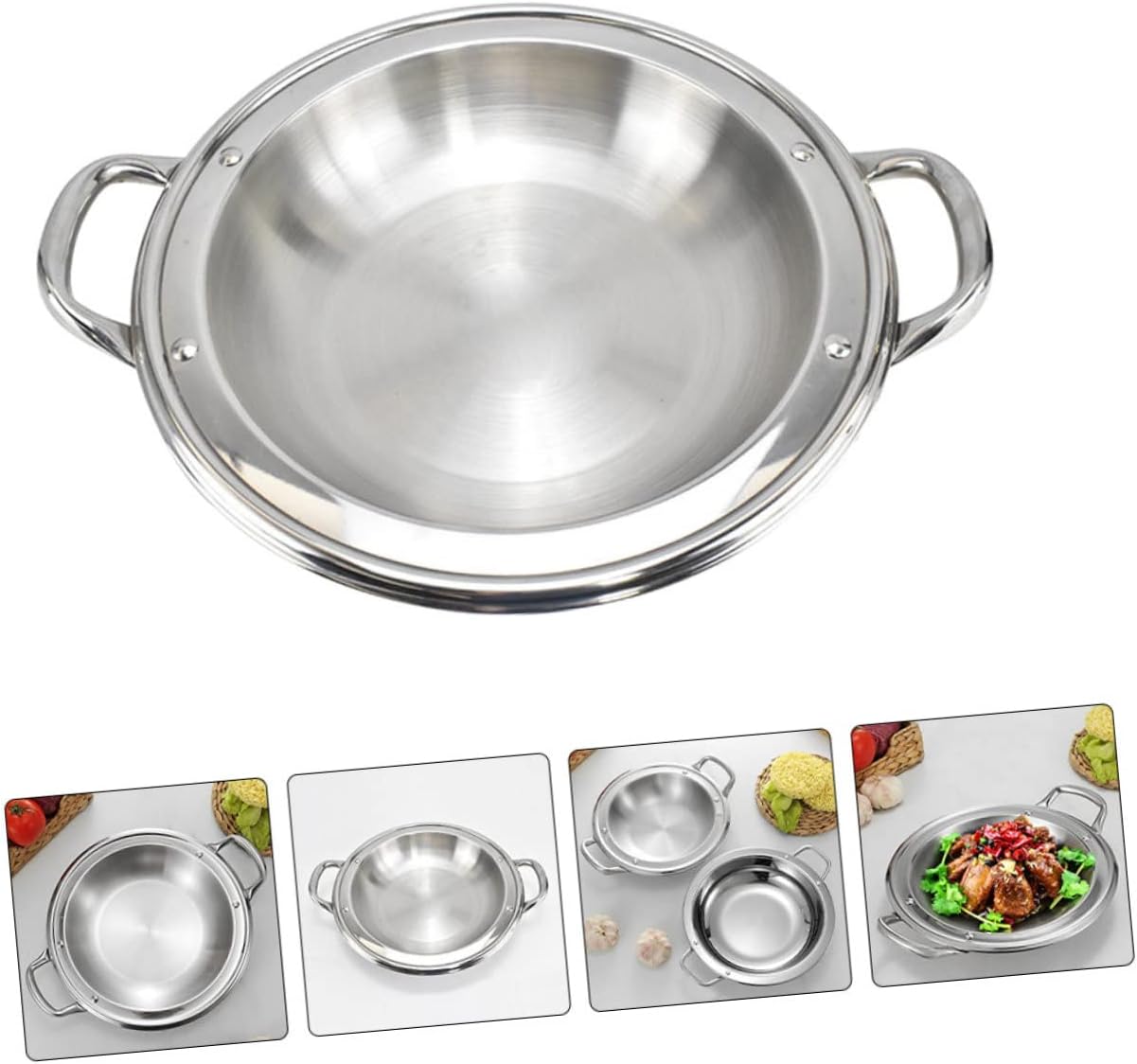 Stainless Steel Shallow Cooking Pot Lid Multi-functional Hot Pot for Induction or Gas Stove 10-inch Kitchen Accessory for Family Meals