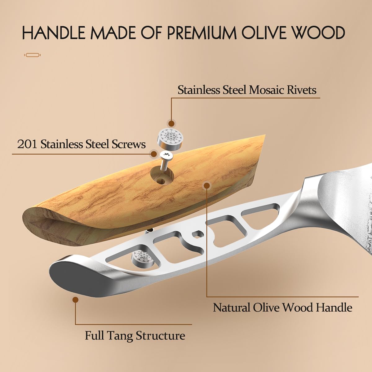 HEZHEN Couteau de Santoku Damas, Style Japonais en Acier Damas 73 Couches, Cuchillo de Damasco Manche Ergonomique en Bois D'olivier
