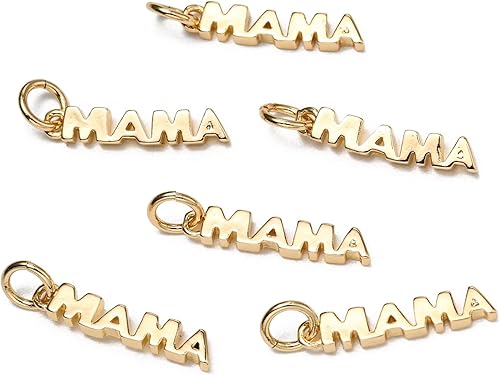 Miniatura 7 de KitBeads 10 dijes chapados en oro real de 18 quilates para mamá de latón con palabras para madre, adornos de recuerdo para hacer joyas a granel
