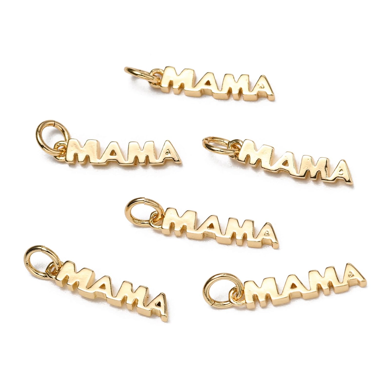10 dijes chapados en oro real de 18 quilates para mamá de latón con palabras para madre, adornos de recuerdo para hacer joyas a granel 7