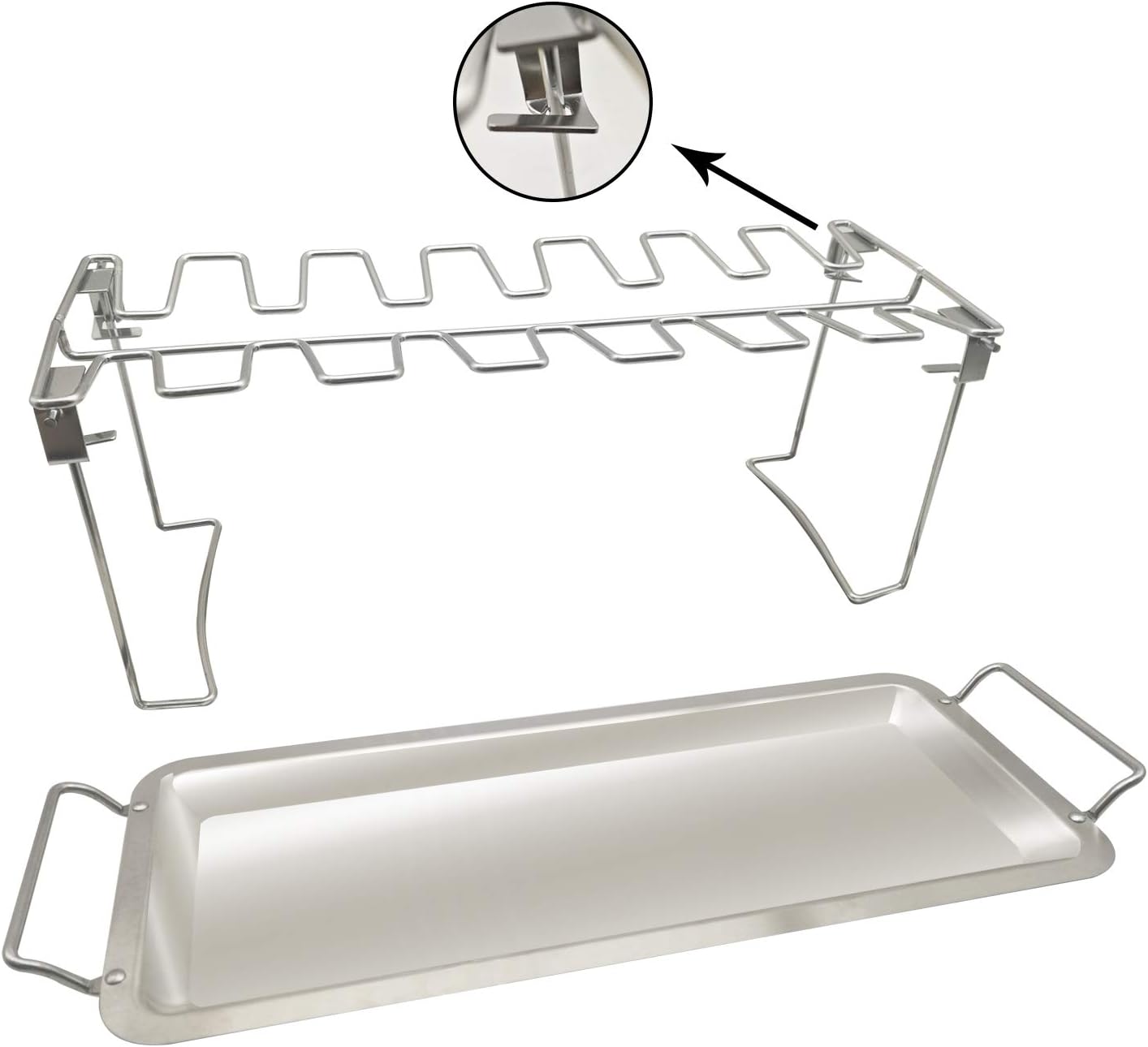 VIKEYHOME Chicken Leg Wing Grill Rack 14 Slots Stainless Steel Metal Roaster Stand with Drip Tray for Smoker Grill or Oven, Dishwasher Safe, Non-Stick, Great for BBQ, Picnic,Outdoor Party : Patio, Lawn & Garden