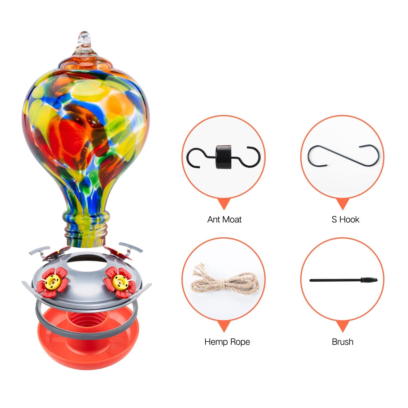 Muse Garden Hummingbird Feeders for Outdoors Hanging, Blown Glass Hummingbird Feeder, Hummingbird Gifts for Mom, Garden Backyard Decor for Outside, Unique Gifts Idea for Women, 32OZ, Rhapsody