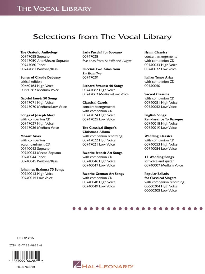 English Songs: Renaissance to Baroque: The Vocal Library Low Voice