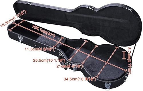 Miniatura 7 de ZeHuoGe Funda de madera para guitarra eléctrica estilo Les Paul con acolchado de espuma e interior de felpa, superficie negra de poliuretano