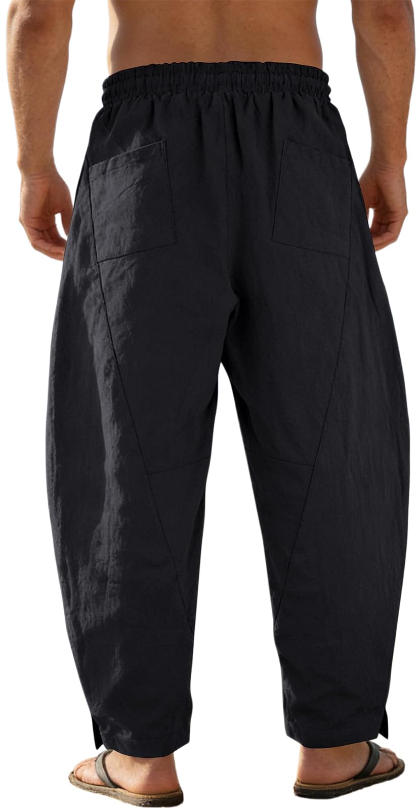 Pantalón de Lino y Algodón para Hombre Harén Curvo Bolsillos Baggy Casual Tiro Bajo Streetwear Verano