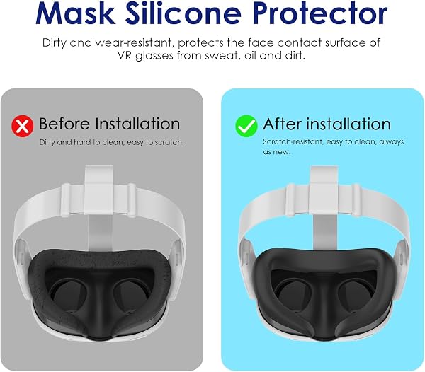 BeisDirect Silikon-VR-Gesichtsabdeckung, kompatibel mit Meta Quest 3 VR-Headset, Anti-Lichtleckage, schweißfest, wasserdicht, Ersatz-Gesichtsabdeckung, VR-Zubehör für Meta Quest 3 (Schwarz) - 3