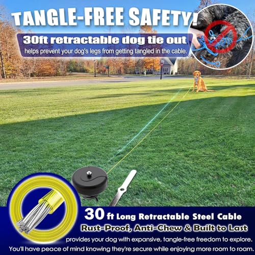 Dog Tie Out Cable and Stake 360° No Tangle Heavy Spiral Yard Stake and Retractable Dog Leash for Dogs Up to 10-90 lbs, 30ft Dog Chain for Outside Yard Camping Park (360° No Tangle Heavy Spiral) - Image 6