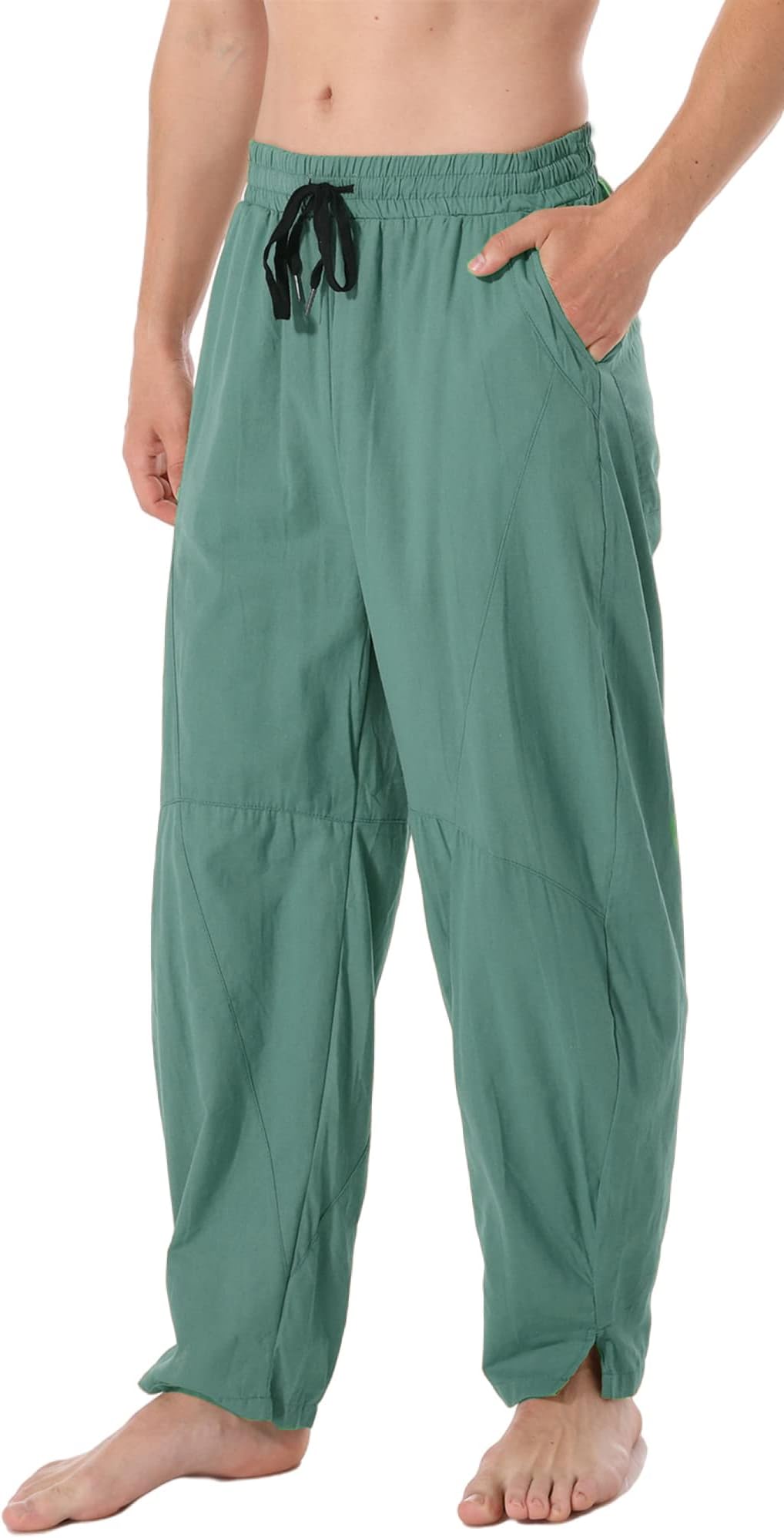 Men's Linen Cotton Loose Fit Casual Lightweight Elastic Waist Summer Beach Pants