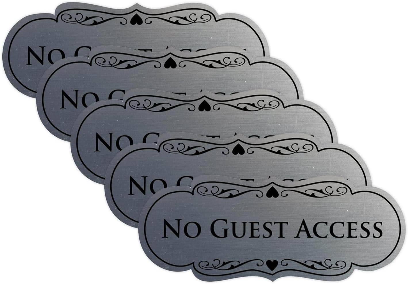 All Quality Designer No Guest Access Wall or Door Sign - Silver - Large (5 Pack)