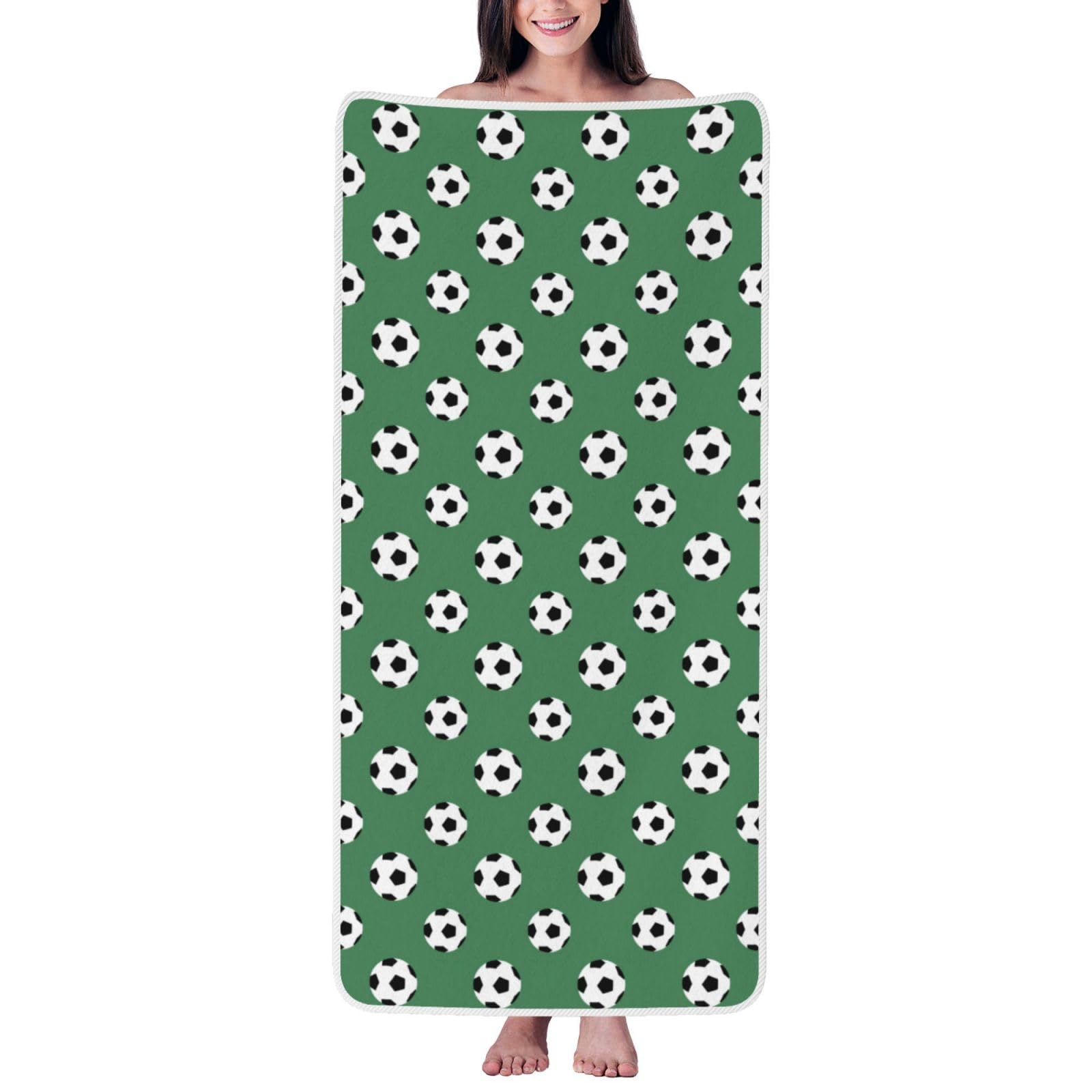 Nimongt Unisex White Soccer Print Lightweight Comfort Coral Velvet Bath Towel Home Bathroom Hotel Spa Beach Travel