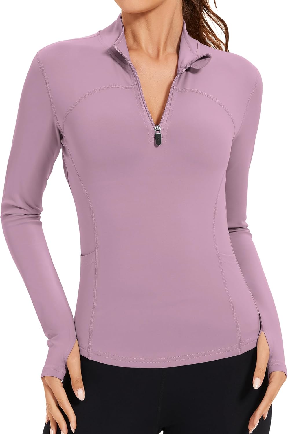 AKEWEI Womens Long Sleeve Workout Tops Quarter Zip Pullover Quick Dry Crop Athletic Slim Fit Yoga Shirts - Image 2