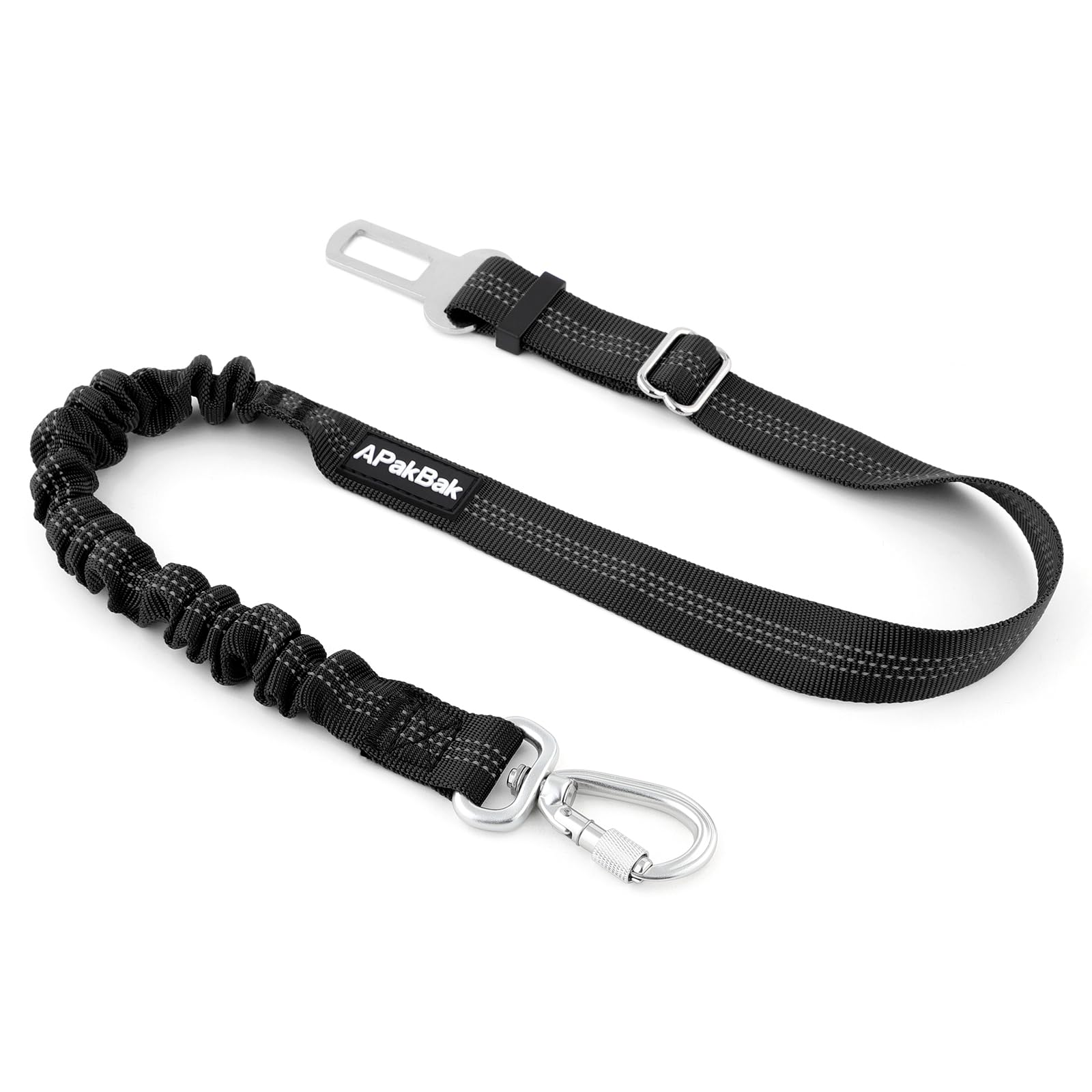 APakBak Dog Seat Belt for Car, Adjustable Dog Car Harness Seatbelt for Small Medium Large Dogs, Heavy Duty Travel Safety Restraint with Locking Aluminum Hook & Reflective Nylon Strap, Black