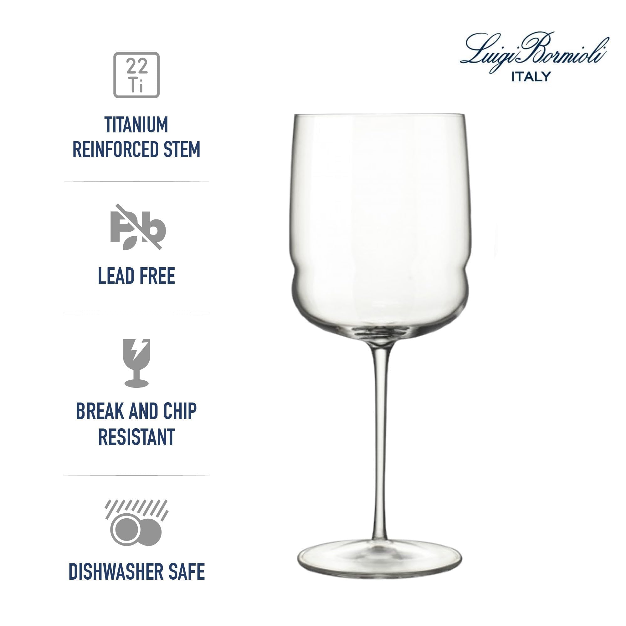 Luigi Bormioli Grandioso Cabernet/Merlot Weingläser, 625 ml, Titanverstärkter Stiel, aus SON-Hyx-Kristall, durchgängiges Design, hergestellt in Italien, spülmaschinenfest, 4 Stück