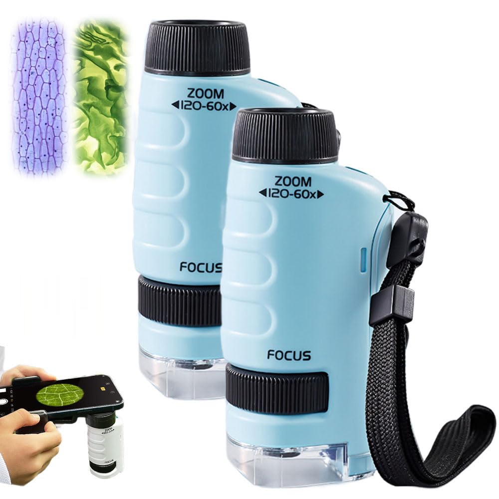 Mini Microscope for Kids, 2025 New Little Scientist Mini Kids Handheld Miniscope Portable Microscope Pocket Microscope for Kids (Blue, 2Pcs)