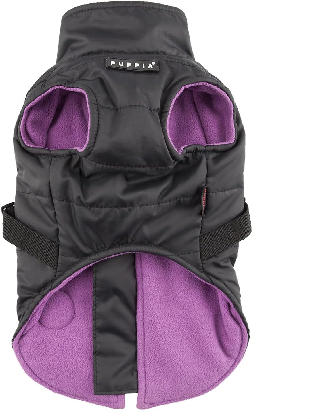 Puppia Mountaineer Winter Dog Coat with integrated harness No Pull Cold Weather Waterproof Warm Fleece Back Zipper for Small & Medium Dog, BLACK, Large