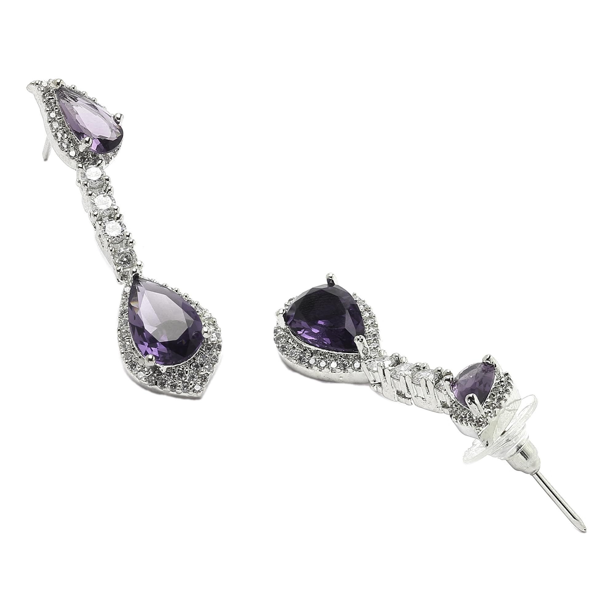 Rhodium-Plated Teardrop Drop Earrings with American Diamond