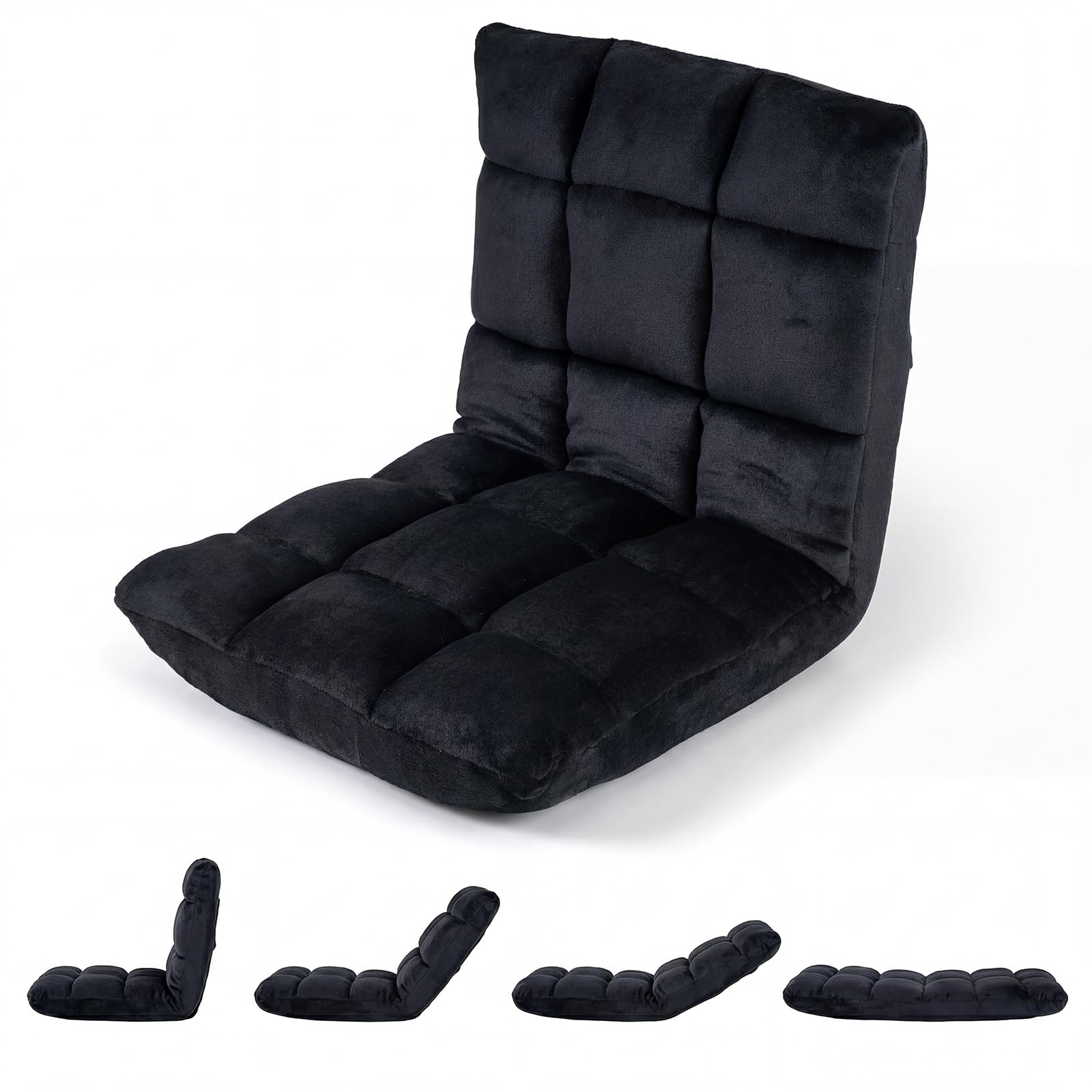 COSTWAY Silla de Suelo Plegable, Sofá de Suelo con Respaldo Ajustable en 14 Posiciones, Relleno de Esponja Suave, Silla para Meditación, Lectura, Yoga, Videojuegos, 98,5 x 49,5 x 14 cm (Negro)