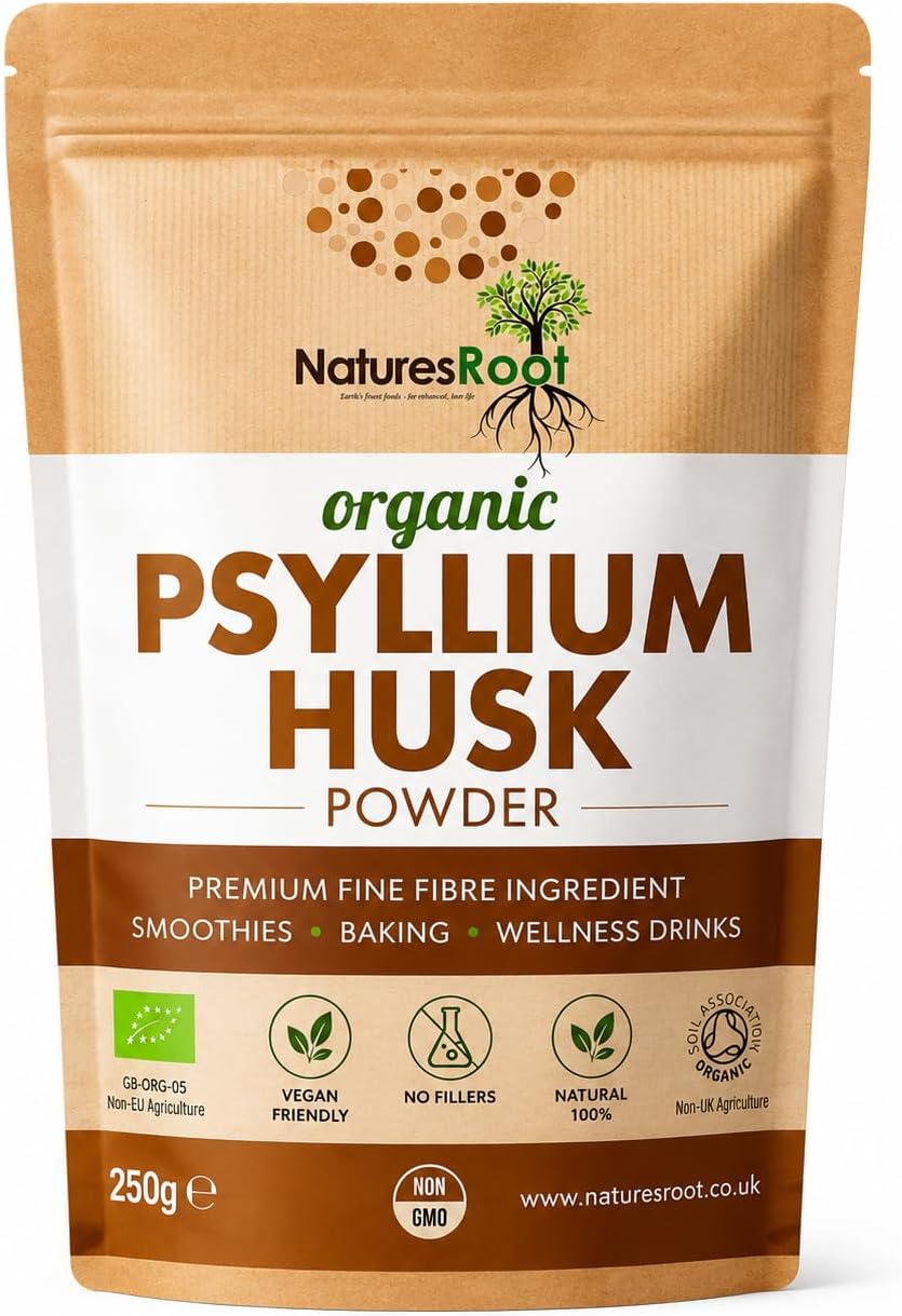 Nature’s Root Organic Psyllium Husk Powder 250g – Premium Fine Fibre Powder for Smoothies, Baking & Everyday Wellness Routines – Vegan Friendly Botanical Ingredient – Resealable Pouch