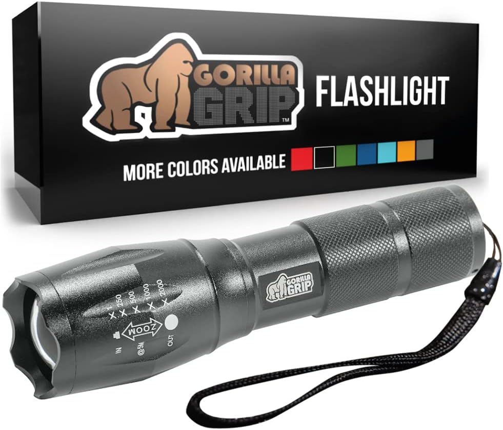 Gorilla Grip Tactical Handheld LED Flashlight, Ultra Bright 5 Mode, Long Lasting Water Resistant, High Lumen, 750 FT Zoomable Flashlights, Camping Accessories Outdoor Gear, Emergency Outages, Graphite : Tools & Home Improvement