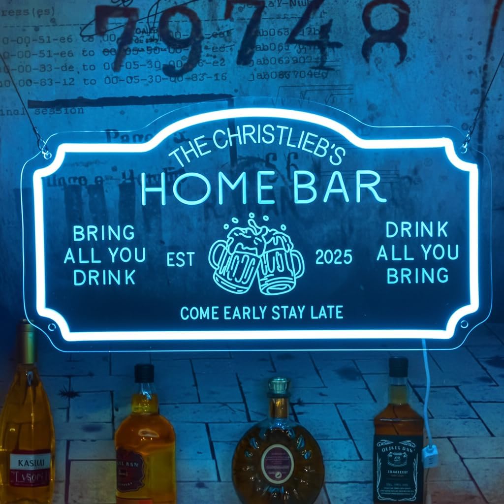 Custom Bar Neon Sign with Remote, Handmade Personalized Neon Bar Signs for Home, Light up Bar Signs Led Light for Man Cave Club Pub Shop Cafe Bar Party Birthday Gift
