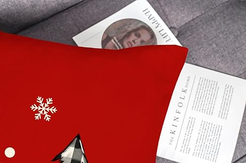 Miniatura 6 de 4TH Emotion Juego de 4 fundas de almohada navideñas a cuadros de búfalo de 20 x 20 pulgadas, decoraciones navideñas de granja, árbol de Navidad,