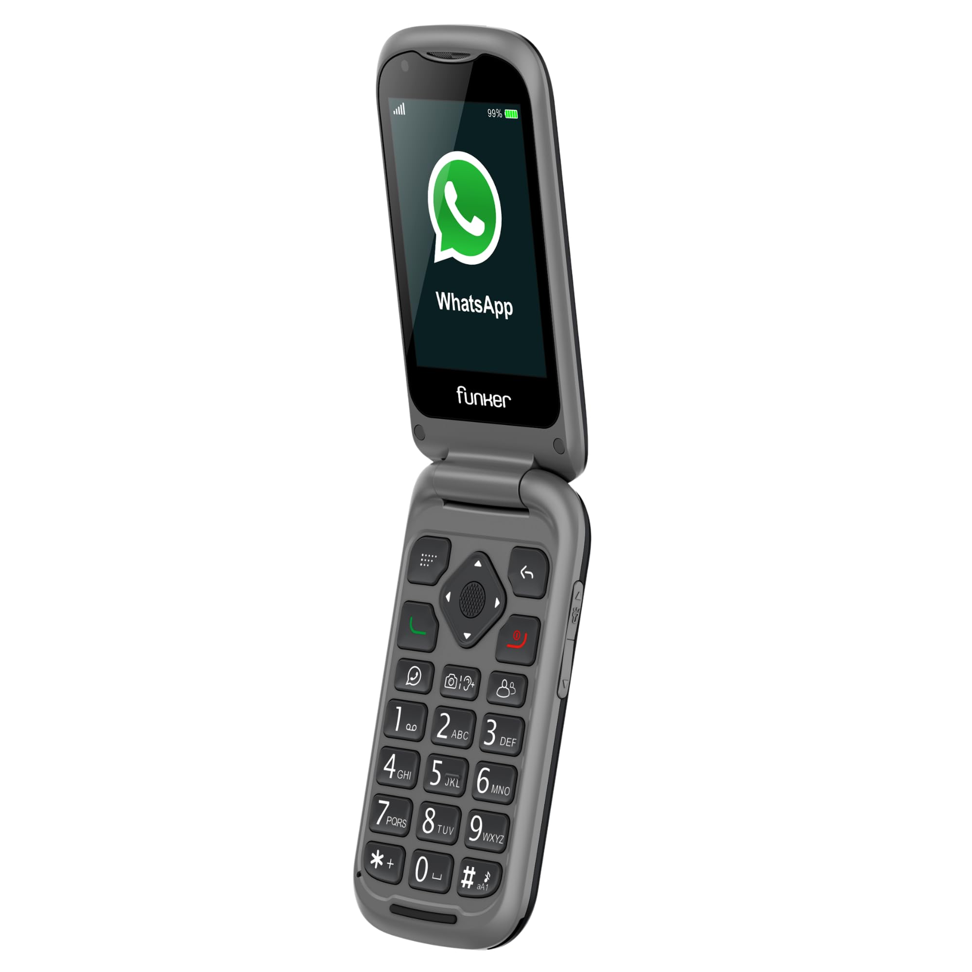 Funker E480 - Telefono 4G per anziani con WhatsApp e videochiamate, pulsante SOS e GPS, tasti grandi, schermo touch da 2,8", volume alto, cellulare con coperchio facile da usare, colore nero