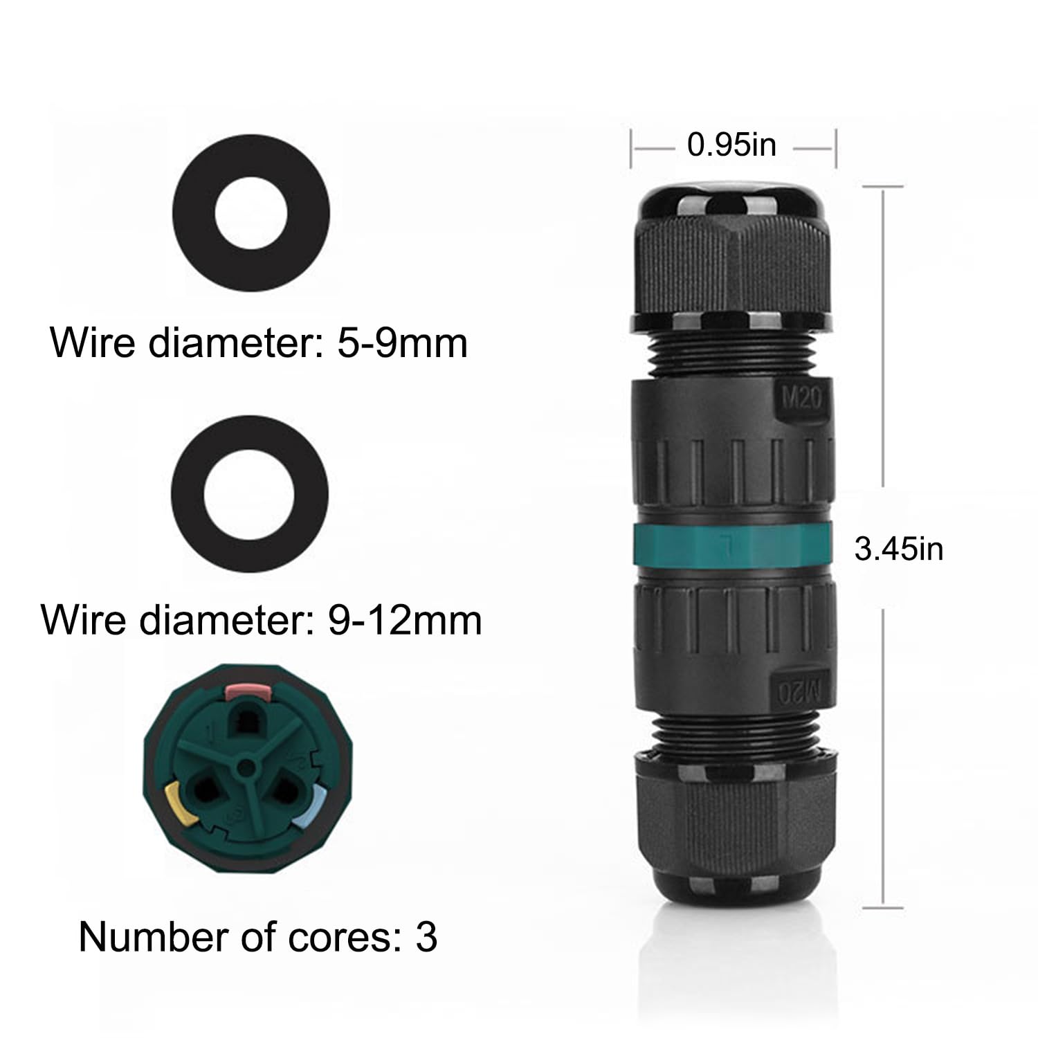 Scatola di giunzione impermeabile IP68 a 2 vie a 3 pin, connettore per cavi elettrici M20 (5-12 mm), connettore per cavi di alimentazione esterni per riparazioni rapide estendere i cavi di