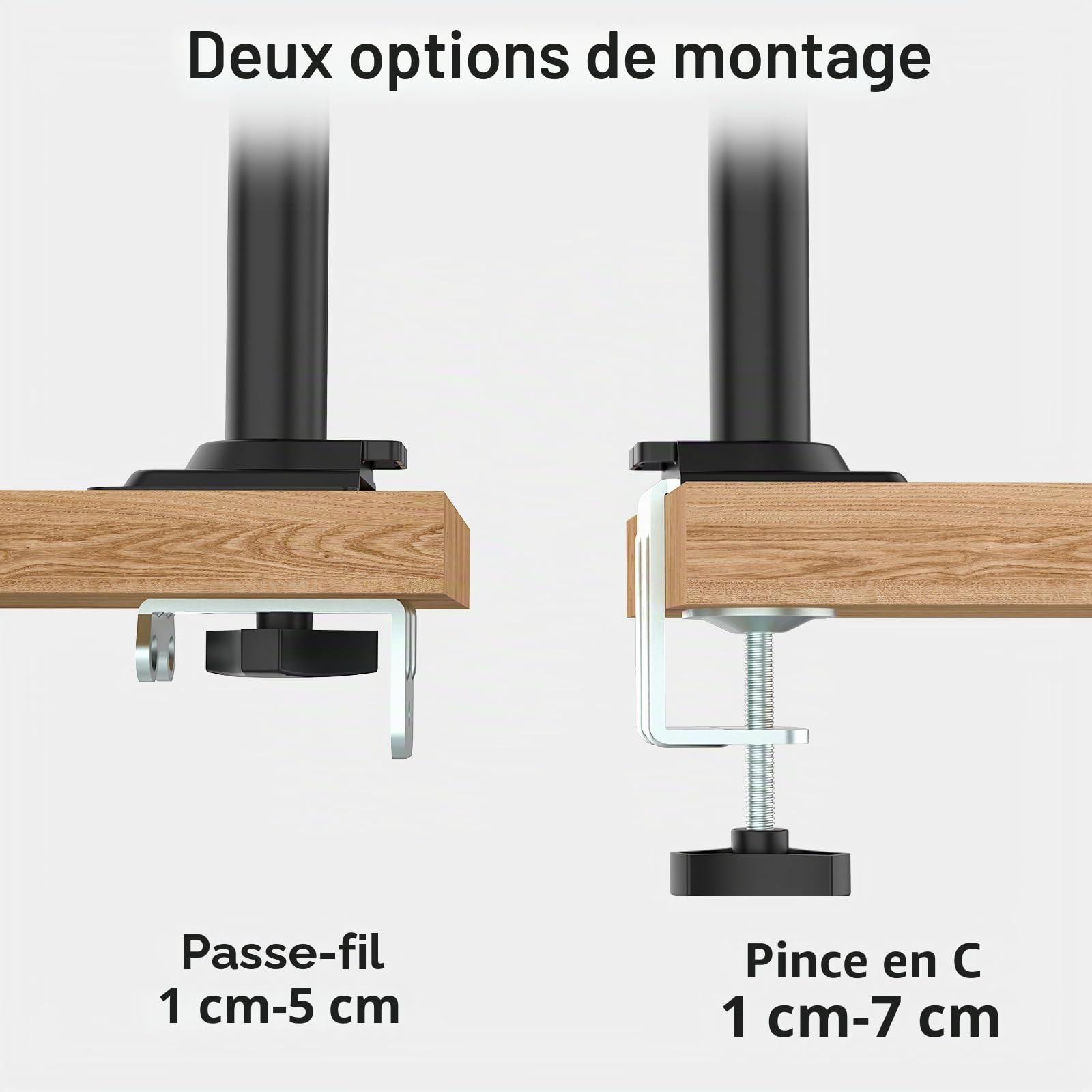 WALI Support Ecran PC 2 pour Moniteurs de 13-32 Pouces, Support Double Ecran Ressort à Gaz, Réglable en Hauteur, Inclinable, Rotatif et Pivotant, Capacité de Charge 8kg par Bras, Noir(GSDM002)