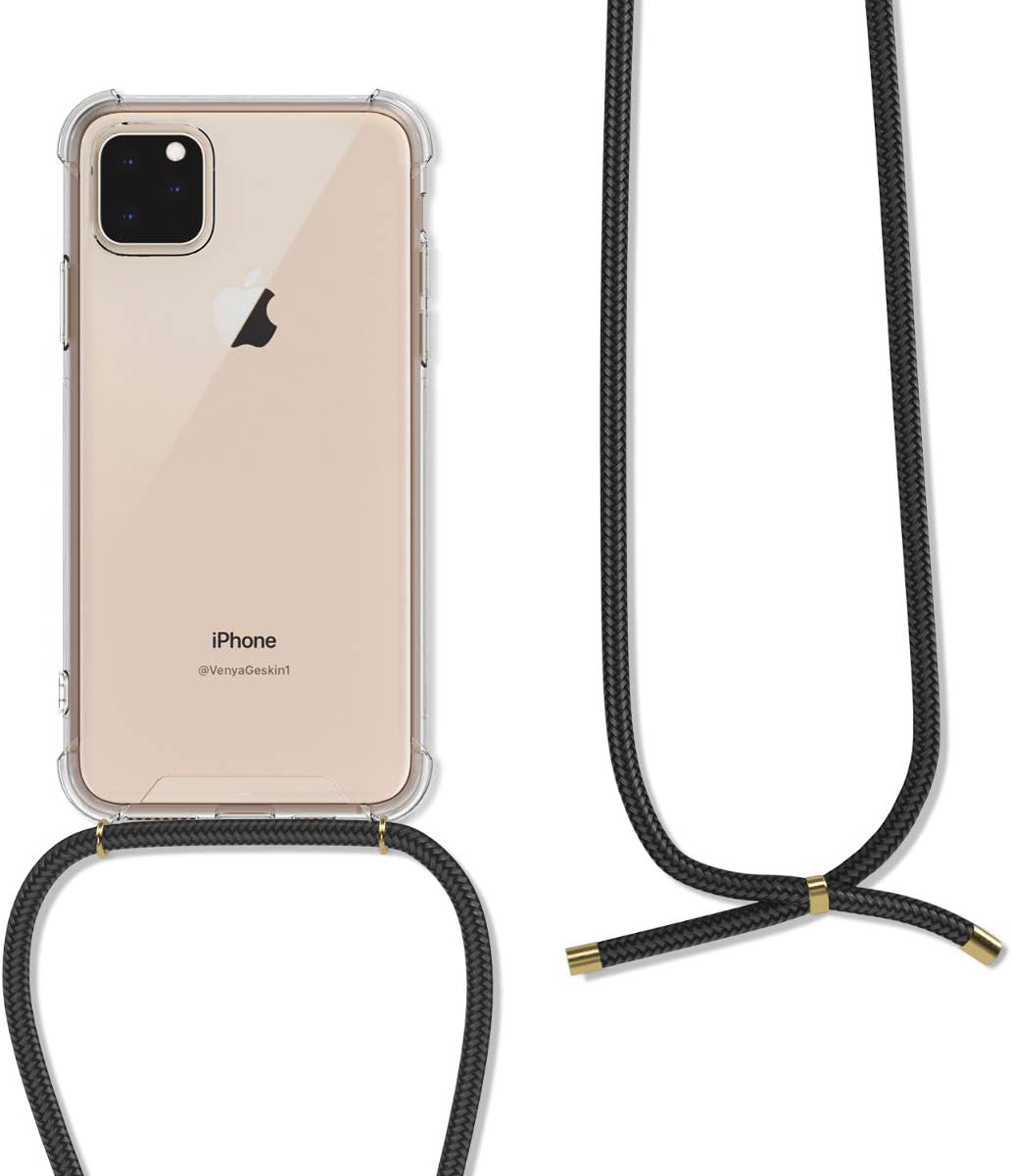 kwmobile Crossbody Case Compatible with Apple iPhone 11 Pro Max Case - Clear TPU Phone Cover w/Lanyard Cord Strap - Transparent/Black transparent / black