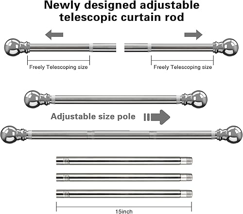 Miniatura 8 de Barras de cortina ajustables de 1 pulgada, juego de barras de cortina decorativas de 34 a 52 pulgadas con soporte, barra de cortina negra resistente