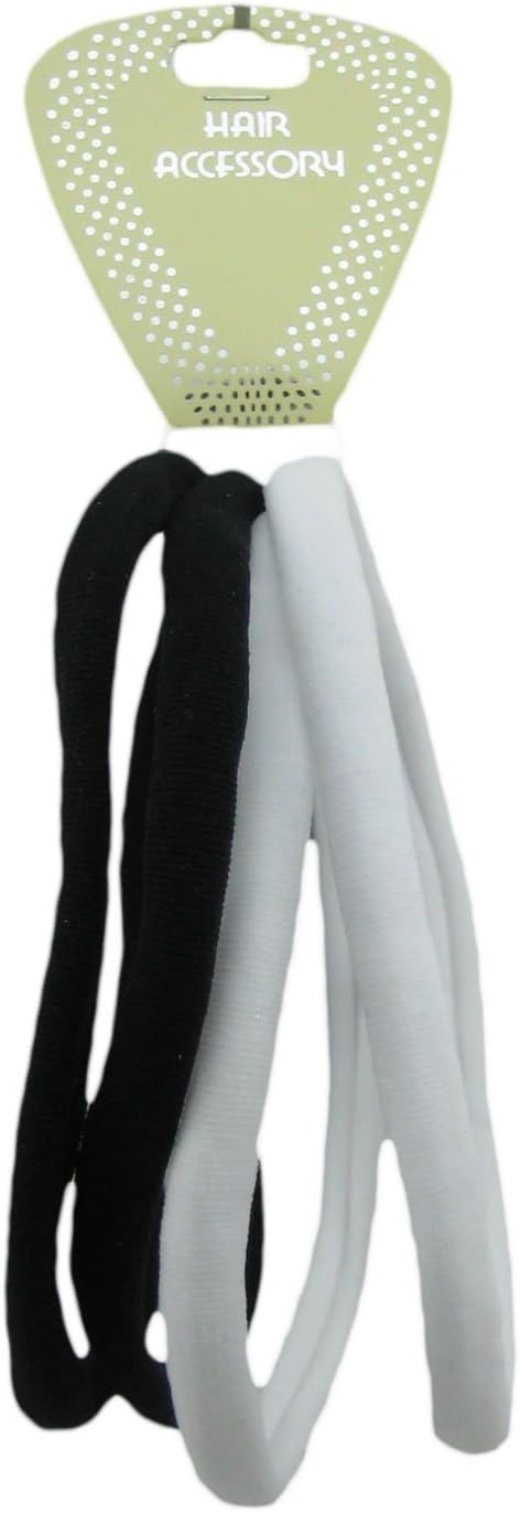 Elastic Hair Bands Large Ponytail Holder No Stitch Line Athletic Hair Headbands Ouchless No metal, Set of 4 (Black-White)