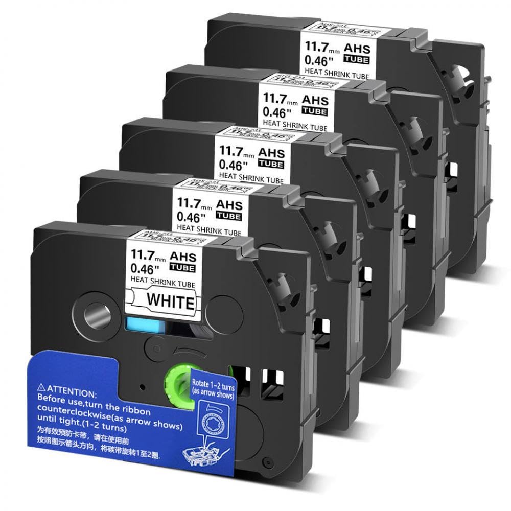 Tube thermorétractable 0,46 Pouce, Paquet de 5, Noir sur Blanc, Compatible avec HSe 231 HSe231