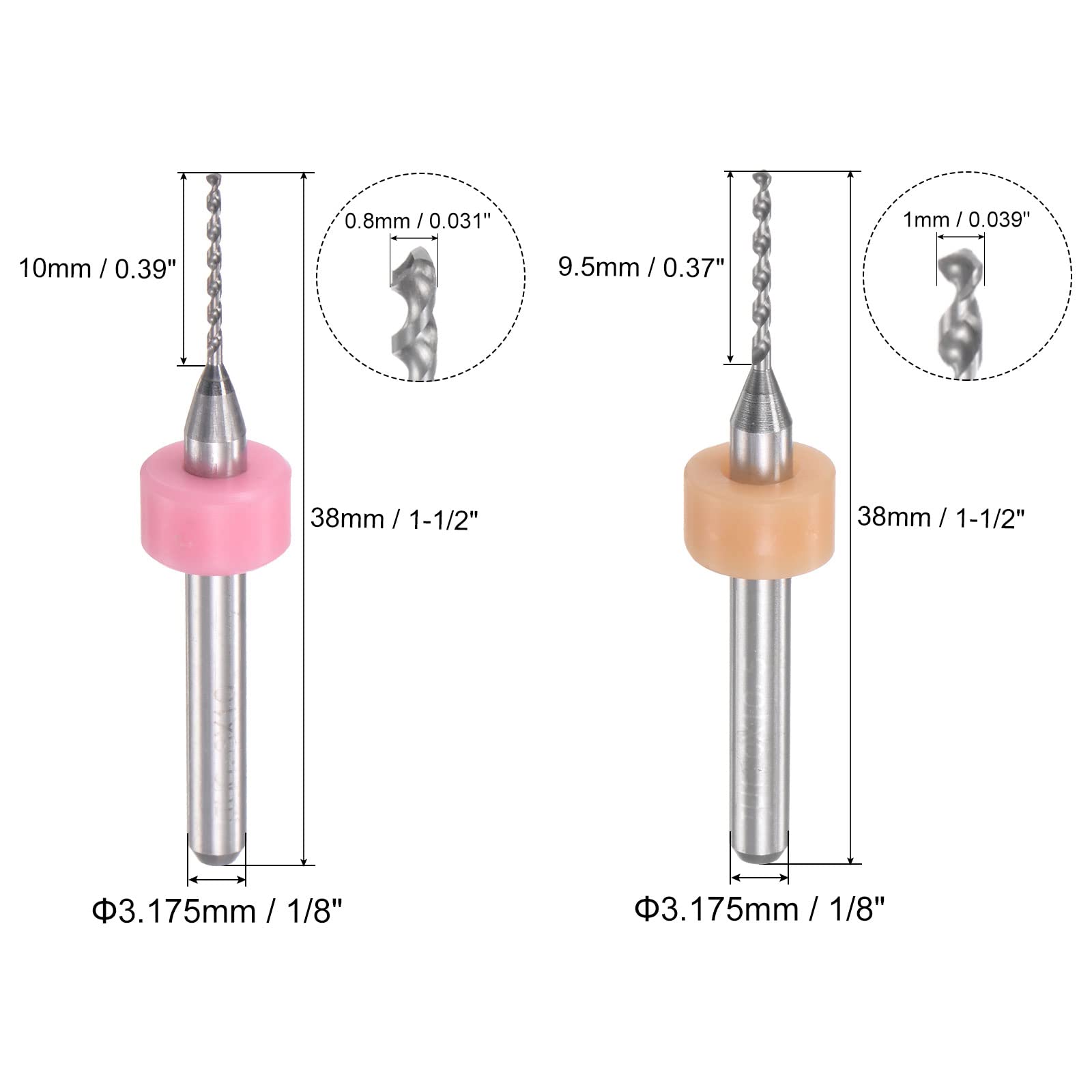 QUARKZMAN Micro PCB Mèche Foret Pointe Set 0.8mm 1mm, 1/8" 3.175mm Tige Tungstène Carbure CNC Gravure Imprimer Circuit Carte Perceuse Pointes Rotatif Outil 20pcs