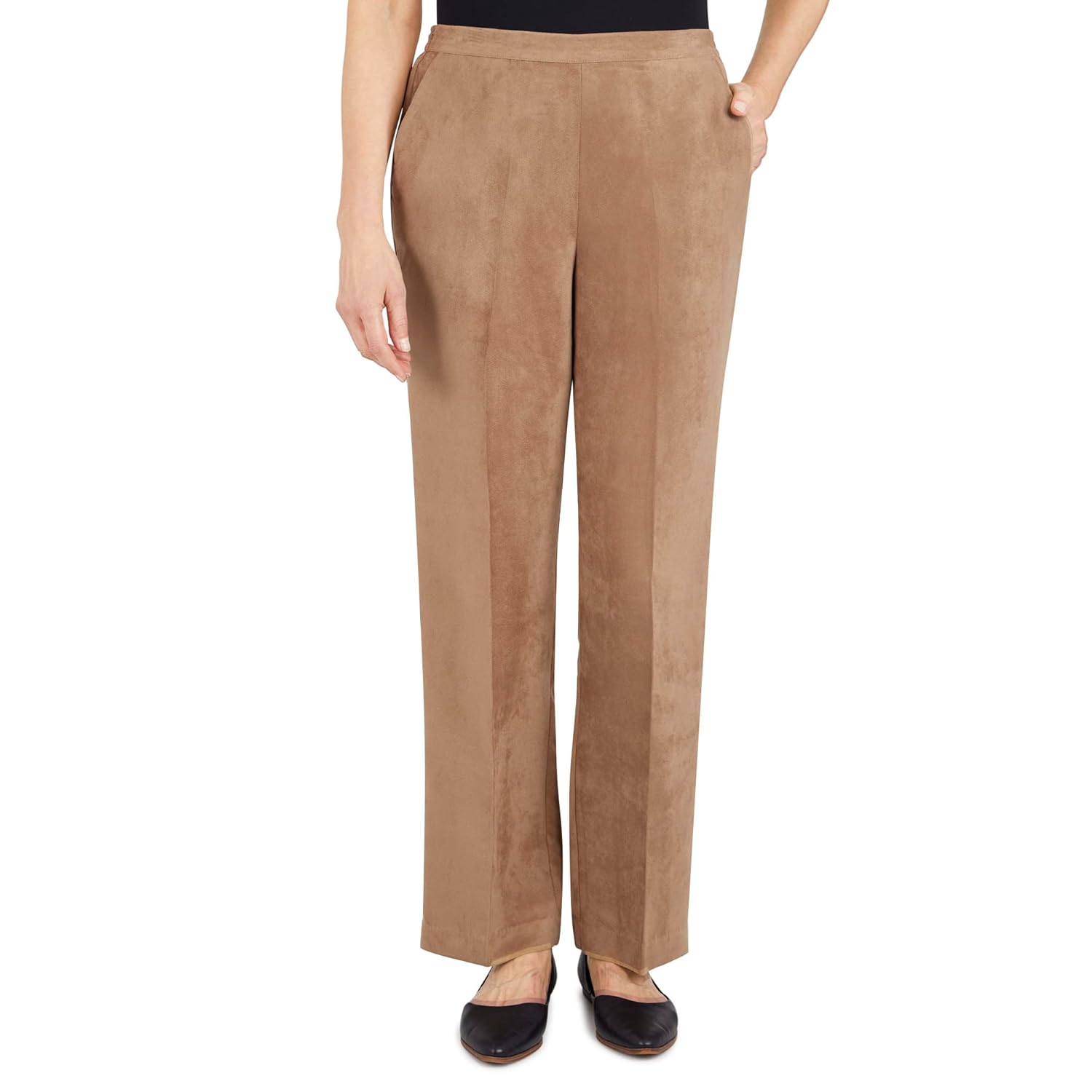 Alfred Dunner Womens Plus-Size Womens Suede Pull-On Straight Leg Pant in Short Length