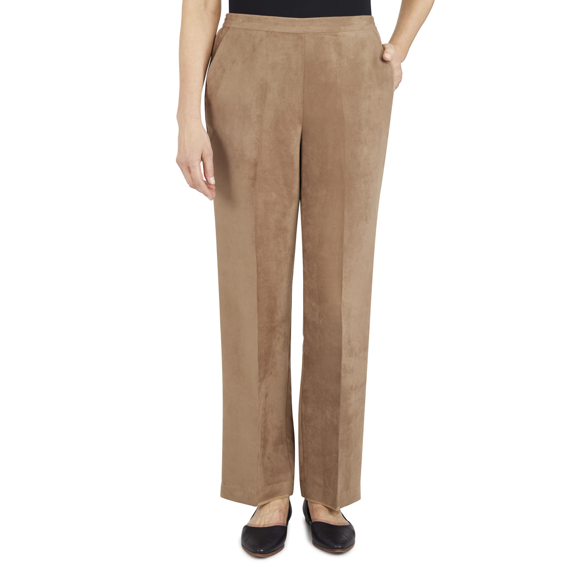 Alfred Dunner Womens Plus-Size Womens Suede Pull-On Straight Leg Pant in Short Length
