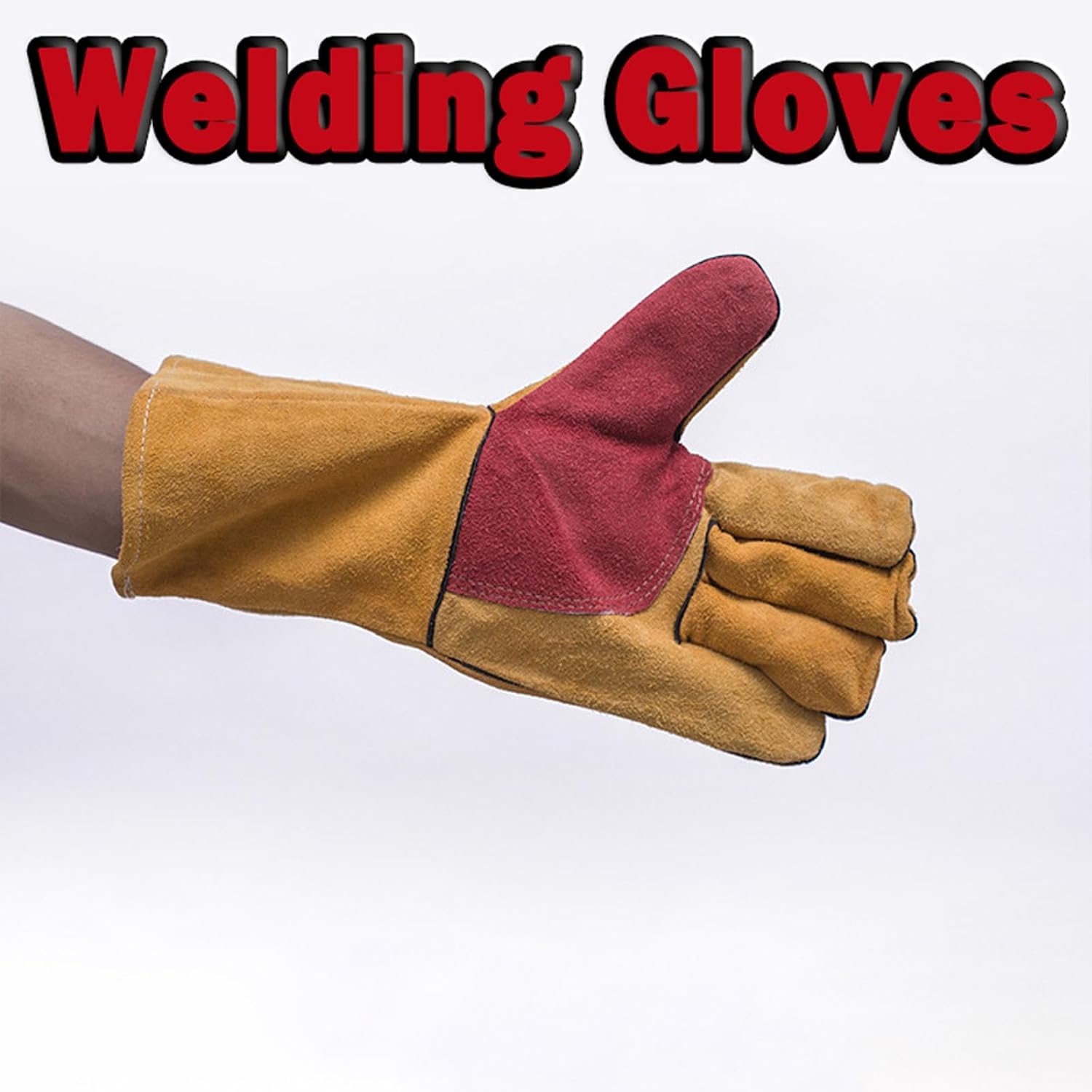 Canvas Forge Welding Gloves, Heat/Fire Resistant,Mitts for BBQ, Oven, Grill, Fireplace, Tig, Mig, Baking, Yelow-Red