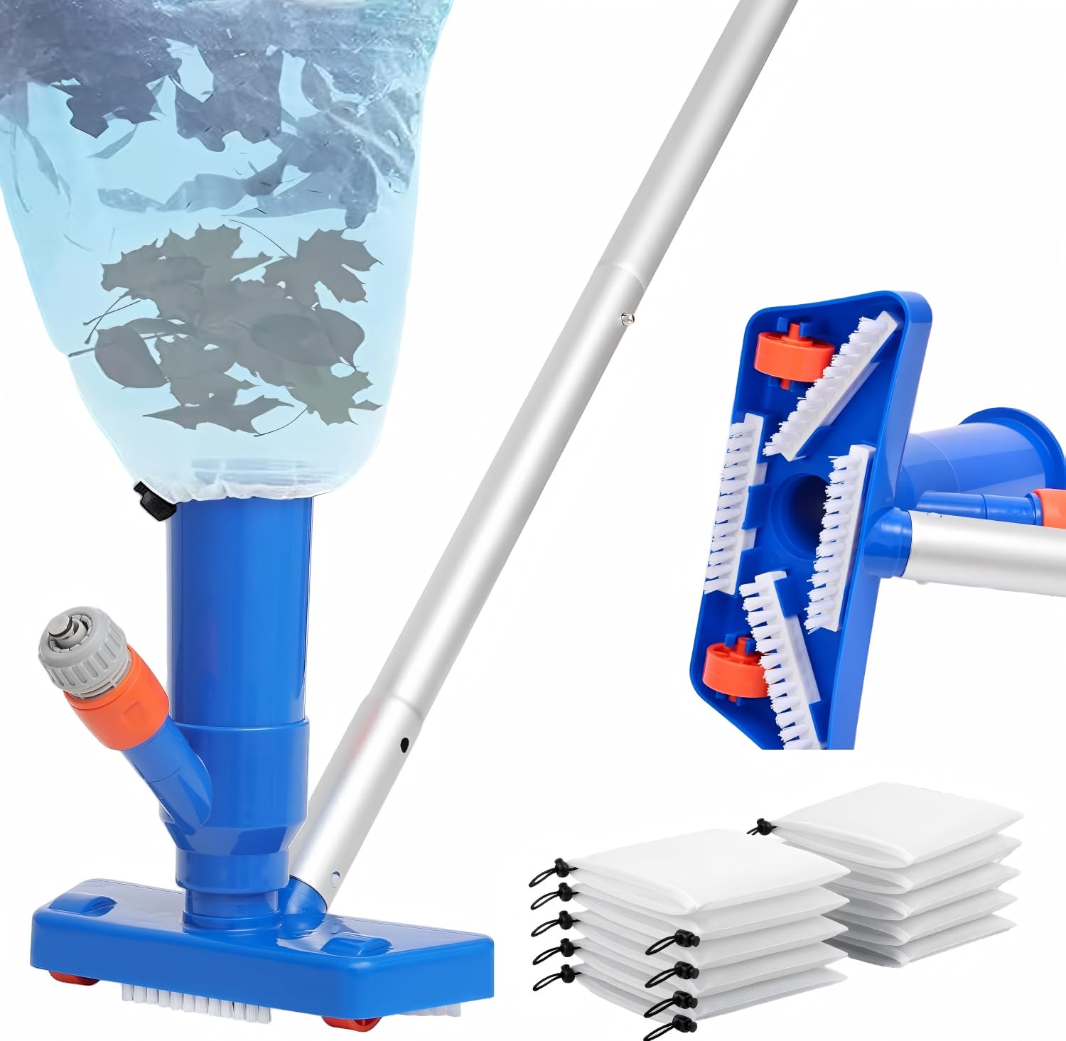 ypsdfs 1.4m Portable Pond Vacuum, Handheld Hot Tub Cleaning Kit with Large Skimmer Net and Scrubbing Brush - For Algae Removal in Paddling Pools