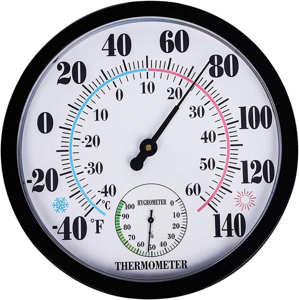Outdoor Thermometer Hygrometer, 10 Inch Outdoor Thermometer Large Numbers, Waterproof Outdoor Thermometers for Patio, Garden, Garage, Home Outside Temperature and Humidity Monitor